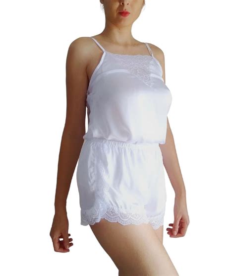 Baby Doll Pijama Cetim Branco Renda M Lingerie Feminina Baronesa Couture Nunca Usado