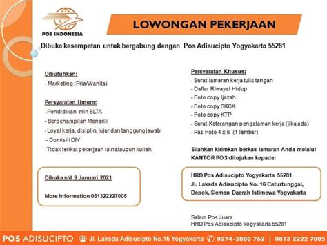 Lowongan Kerja Bumn Pos Indonesia Januari 2021
