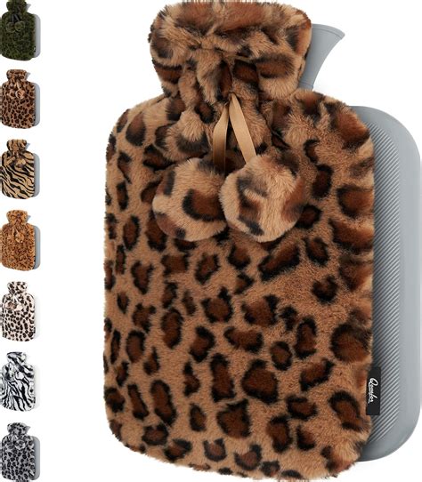 Qomfor Hot Water Bottle With Fluffy Cover Soft Premium Faux Fur Cover L Large Capacity