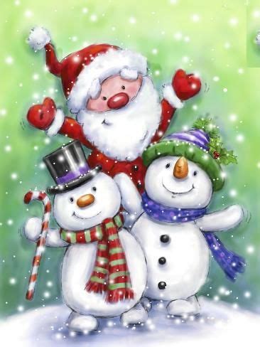 Two Snowmen And Santa Giclee Print MAKIKO Art Christmas