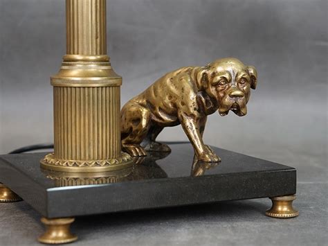 Лампа настольная с зеленым абажуром «Бульдог», бронза, камень, стекло ...