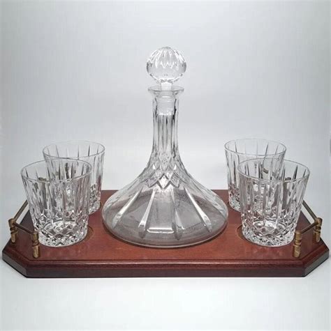 Wedgwood Crystal Ships Decanter 4 Double Old Fashioned Tumblers Tray