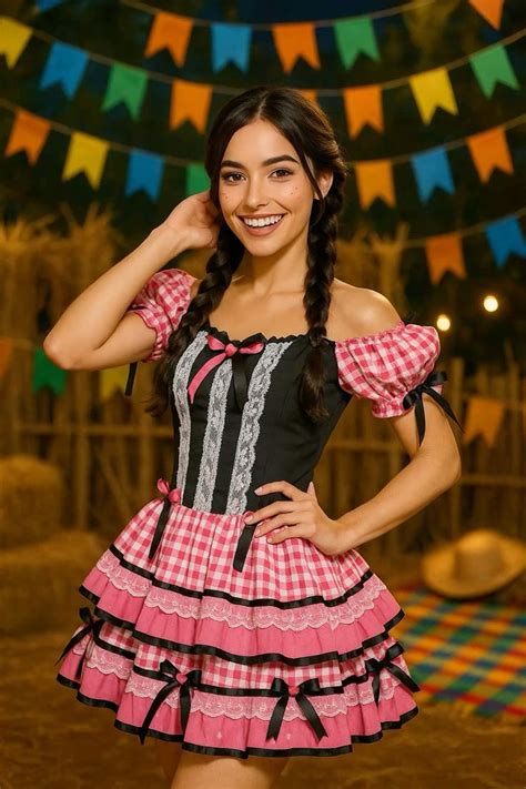 Traje De Festa Junina Feminino - Roupas juninas feminina | Festa junina rosa, Traje junino feminino ...