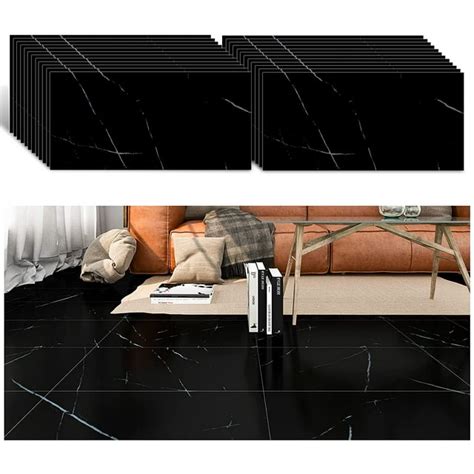 Veelike 24 Pack Black Marble Vinyl Floor Tiles 12x24 Self Adhesive Waterproof For