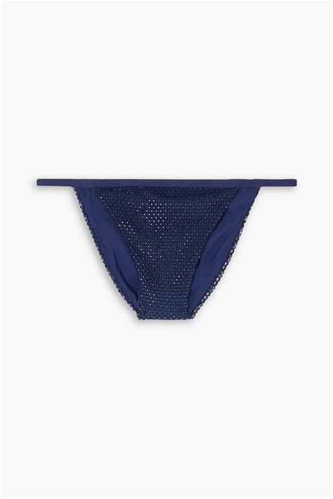 Simkhai Moxie Mesh Trimmed Crystal Embellished Bikini Briefs The Outnet