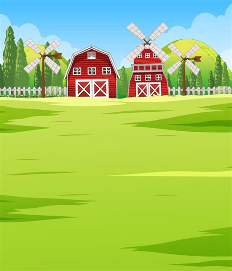 Farm Scene Landscape With Barn