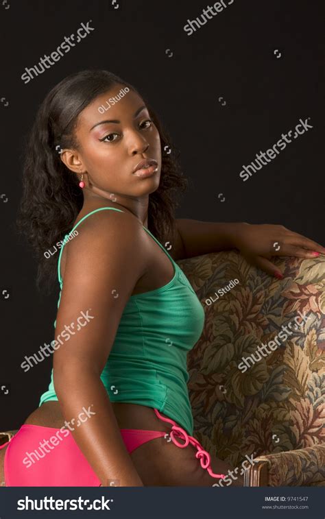 Glamorous Black Girl Lingerie Sitting Chair Stock Photo 9741547 Shutterstock