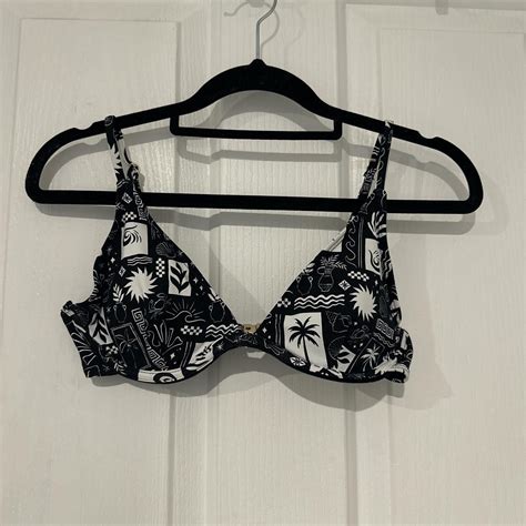 Topanga Black And White Bikini Top Depop