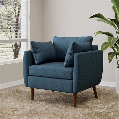 Noble House Miramichie Navy Blue And Walnut Fabric Upholstered Club