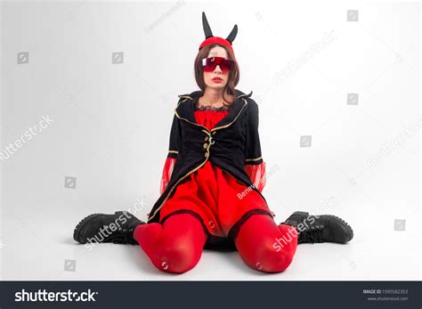 Sexy Brunette Girl Red Tights Masquerade Stock Photo Shutterstock