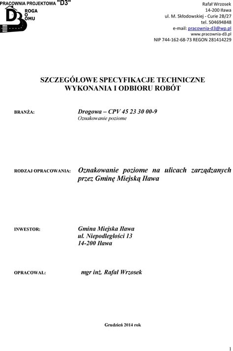 Szczeg Owe Specyfikacje Techniczne Wykonania I Odbioru Rob T Pdf