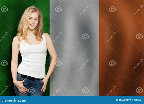 Love Irish Concept Happy Blonde Cute Woman With Irish Flag Stock Image Image Of Cute Irish
