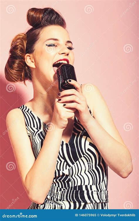 Music, Look and Retro Style, Pinup. Stock Image - Image of party ...