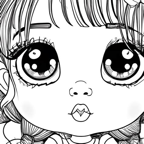 Ninas Hermosa Ojos Grandes Coloring Page Black and White · Creative Fabrica