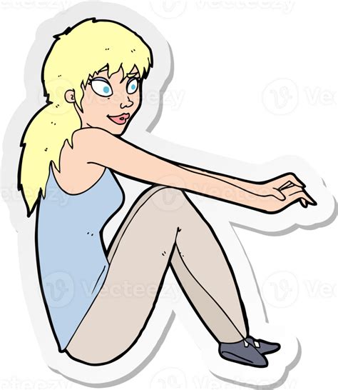 Sticker Of A Cartoon Happy Woman Sitting 36495050 Png