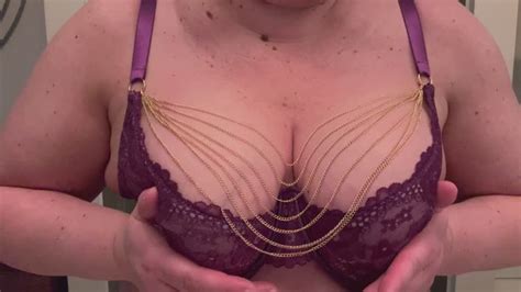 Sexy Purple Bra With Gold Chains Covering Big Natural Tits MulberryCurrantBraFetish Clips Sale