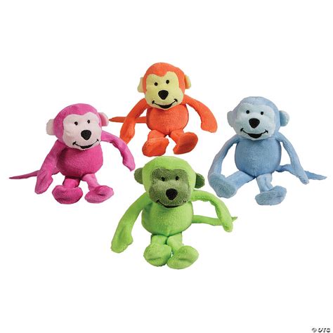 5 1/2" Fuzzy Bright Neon Stuffed Happy Monkeys - 12 Pc. | Oriental Trading