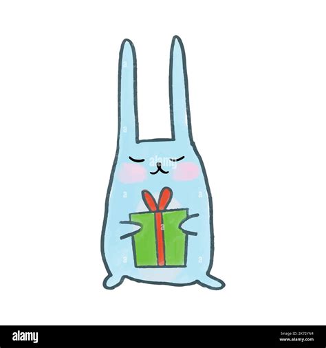 Vector Cute Watercolor Hand Drawn Christmas Blue Rabbit With A T
