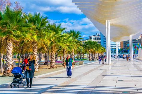 Malaga Spain January People Are Walking On The Paseo Del