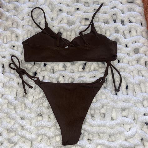 Brown 2 Piece Drawstring Bikini Set Comes In Many Depop