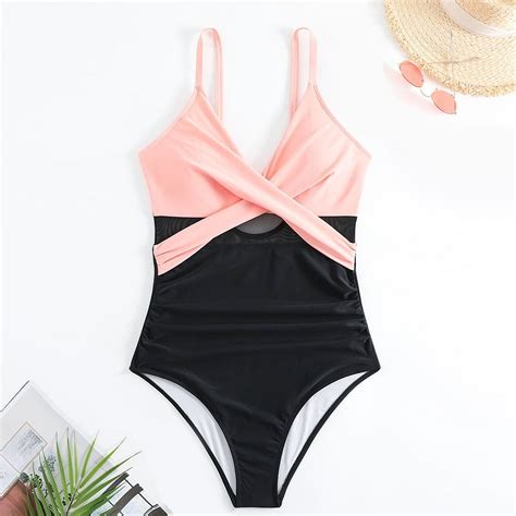 Hhh New Solid Color And V Neck Tight Beach Bikini Slimming Triangle One Piece Hot Spring
