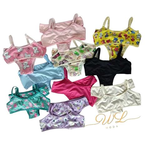 Kit 10 conjuntos de lingerie em Microfibra de sutiã calcinha menina moça sem bojo M G