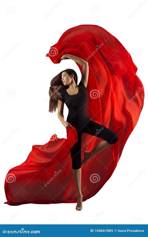 Woman Dance Fabric Modern Sport Ballet Dancer With Red Cloth Stock