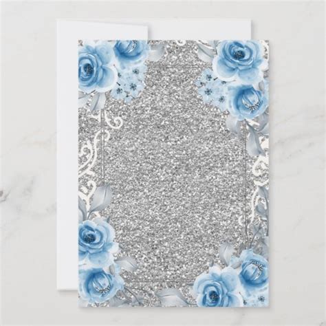 Princess Silver And Blue Roses Mis Quince Invitation Zazzle