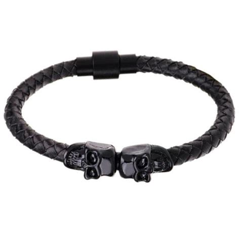 LGT Jewels Leren Armband Edelstaal Twin Skull Zwart