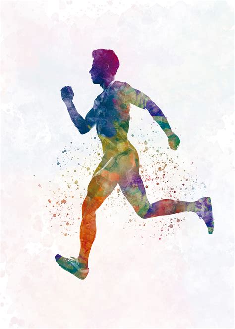 Poster Affiche Athletic Runner In Watercolor Cadeaux Et Merch