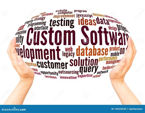 Custom Software Development Word Cloud Hand Sphere Concept Stock