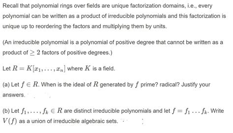 Solved Recall that polynomial rings over fields are unique | Chegg.com