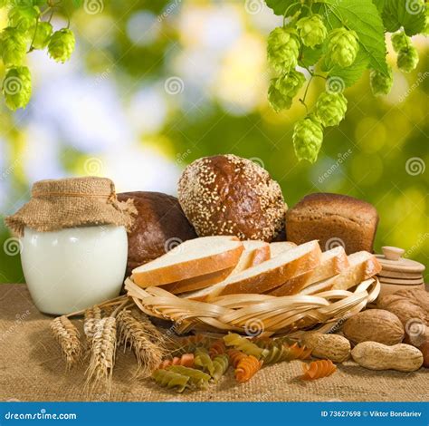 Mage Of Bread Nuts Wheat And Dairy Closeup Stock Photo Image Of