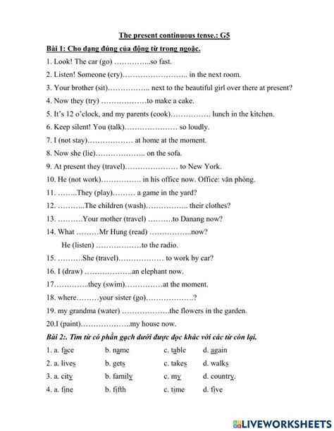 The Present Continuous Tense Online Exercise Live Worksheets