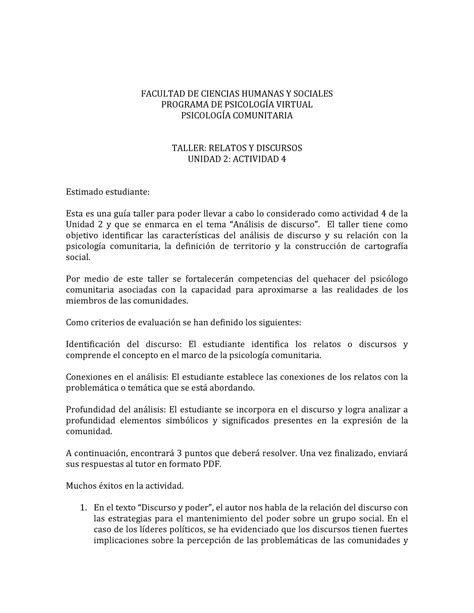 Relatos Y Discursos - FACULTAD DE CIENCIAS HUMANAS Y SOCIALES PROGRAMA