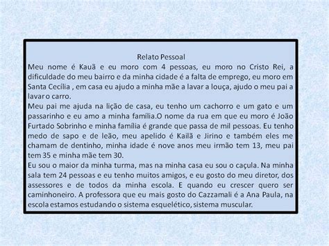 Relato Pessoal De Um Aluno - Exemplo De Relato Pessoal - GITEDU