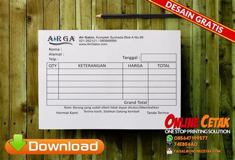 Download Gratis Desain Nota Air Isi Ulang Masisol Print