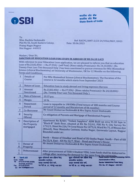 SBI Loan Letter | PDF