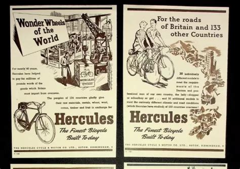 Set Of 4 1950s Print Ads Hercules Cycle And Motor Co Aston Birmingham