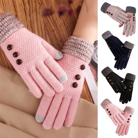 OPOLSKI 1 Pair Patchwork Color Buttons Decor Women Gloves Well