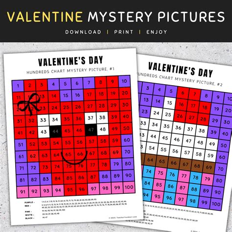 valentines day mystery picture hundreds chart math color  number
