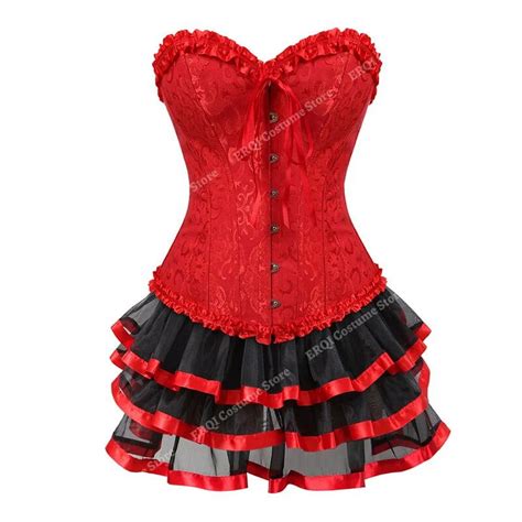 Red Corset Top Mini Skirt Lace Carnival Party Costume Showgirl Dance Dress Corset Dresses For