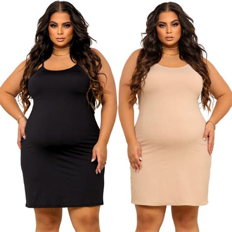 Vestido Segunda Pele Kit 2 Peças Plus Size Até 56 Preto Branco Nude Combinação Sem Transparência