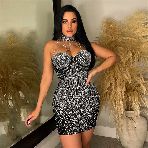 Dear Fashion Wholesale Sexy Halter Patchwork Hot Drilling Mini Dress CYA DF