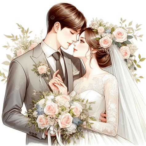 Romantic Couple In Wedding Dress With Flower Bookeh Hands On