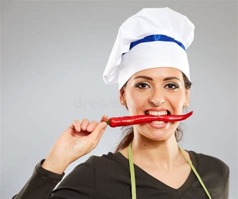 Woman Biting Hot Chili Pepper Stock Photo Image Of Nutritious Eating