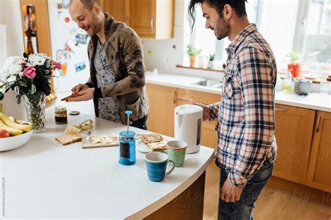 Male Gay Couple Preparing And Having Breakfast Together By Stocksy Contributor Mattia Stocksy