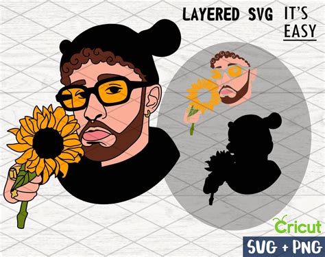 Bad Bunny With Sunflower SVG Cricut Svg Clipart Layered Etsy