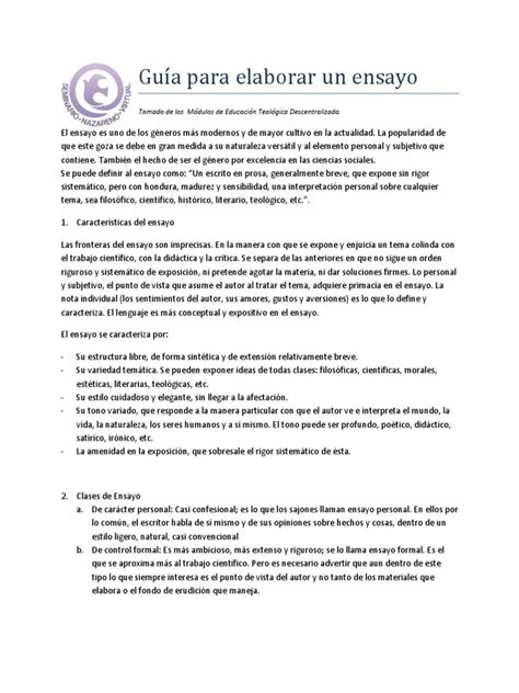 Guía Para Elaborar Un Ensayo Pdf Ensayos Autor