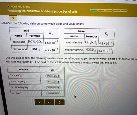 Solved Acids And Bases Predicting The Qualitative Acid Base Properties